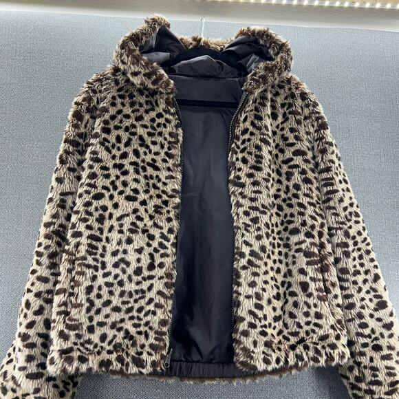 VTG OP Ocean Pacific Faux Fur Animal Print Full Zip Reversible Hooded Jacket XL - Picture 9 of 14